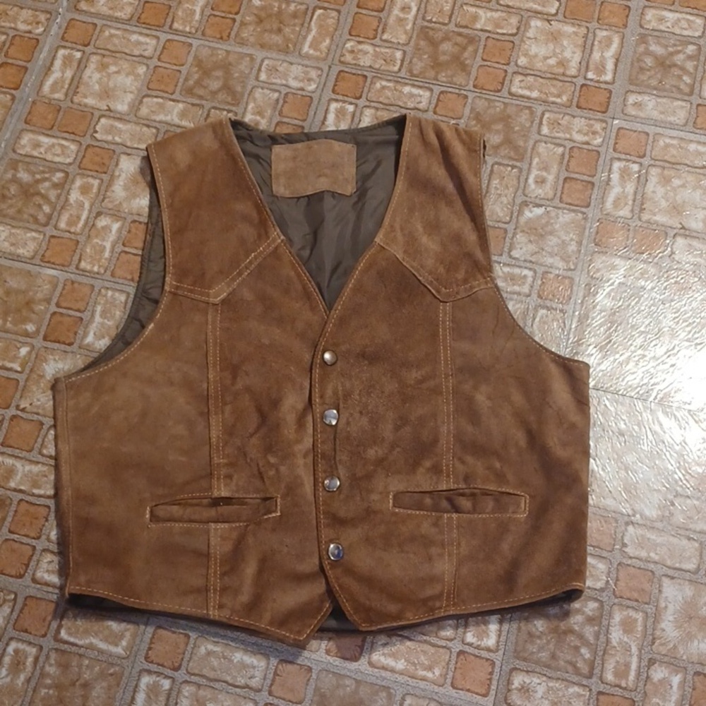 Vintage suede leather vest brown made in Argentina